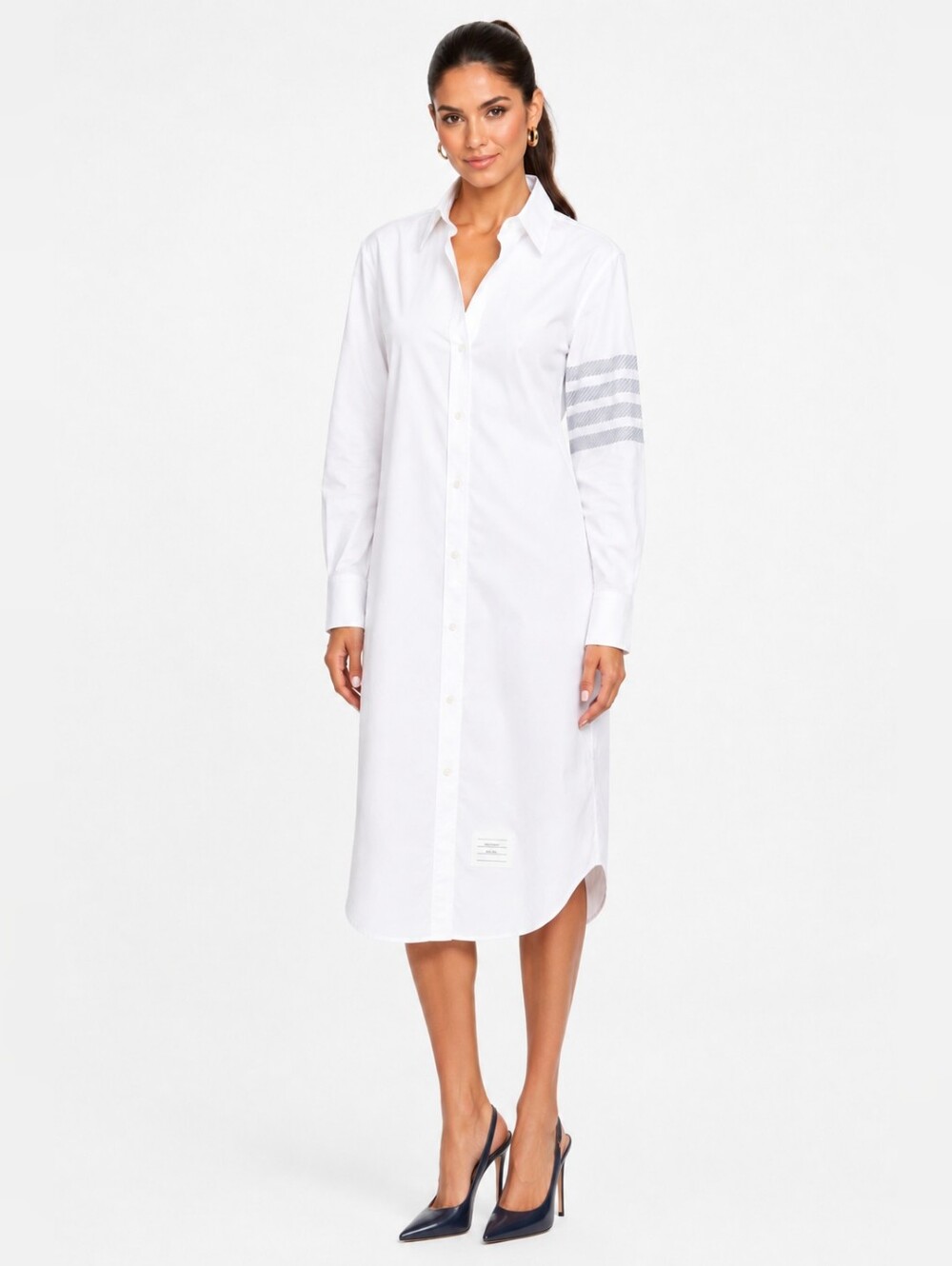 Thom Browne 4-Bar Oxford Midi Shirt Dress White Cotton Size 40 US 4